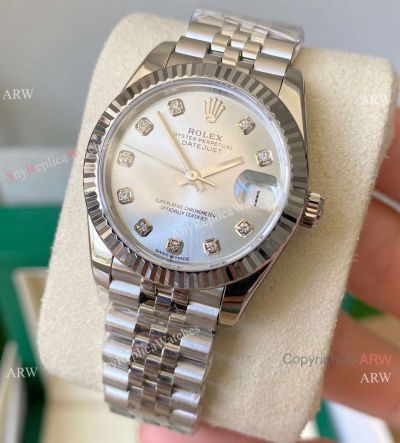 Swiss Copy Rolex 31 mm Datejust Silver Diamond Dial Jubilee Bracelet